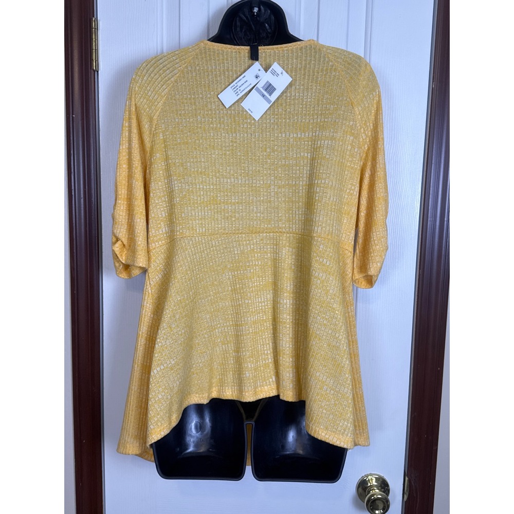 Jessica Simpson Lyndsey Golden Rod Tie-Front Top Square Neck Ribbed Blouse 1X - Picture 4 of 5